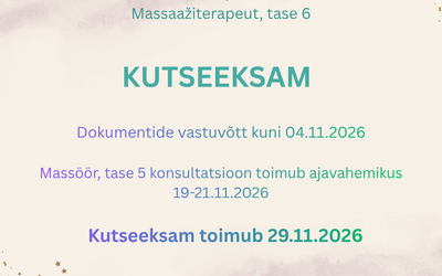 KUTSE ANDMINE JA TAASTÕENDAMINE NOVEMBER 2026